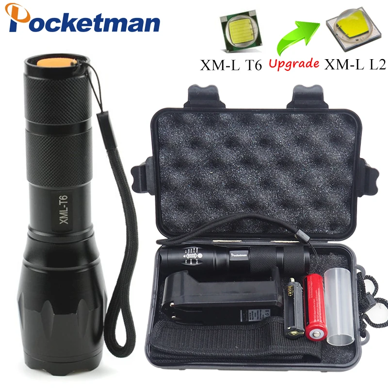 Linterna LED Flashlight XML-T6/L2 3800LM Tactical Flashlight Aluminum Waterproof zaklamp Hunting Flash Light +18650+Charger+Box Linterna LED Flashlight XML-T6/L2 3800LM Tactical Flashlight Aluminum Waterproof zaklamp Hunting Flash Light +18650+Charger+Box