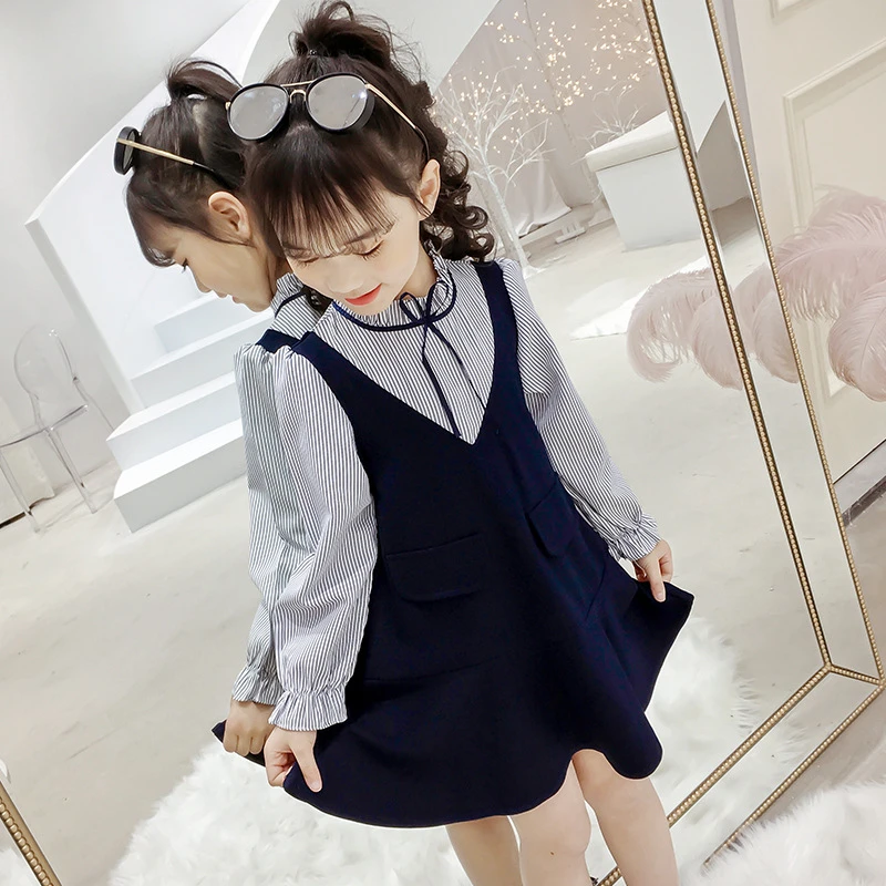 

Back To School Clothing Long Sleeve Baby Girls Dress Long Sleeve Striped Patchwork Big Kids Girls Dresses Autumn 2019 Clothes