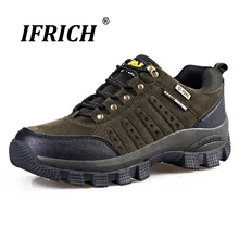 Ifrich 2019 Spring Autumn Men Hiking Shoes Genuine Leather Lace-Up Trekking Shoes Cushioning Breathable Mountain Sneakers 2017 cushioning running shoes men spring autumn pu leather light lace up breathable brand man sneakers