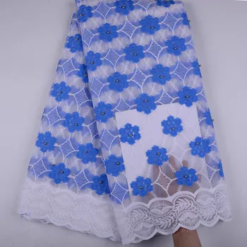 

2019 White Blue African Lace Fabric High High Quality Net Milk Silk Lace beads French Embroidery Nigeria Lace Fabric Y1505