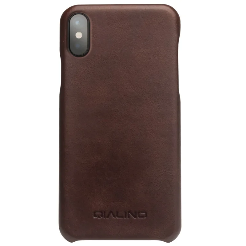 

QIALINO Cowhide Leather Phone Case for iPhone X Coated PC Cover for iPhone X / Ten 5.8 inch Capa Coque Fundas - Dark Brown