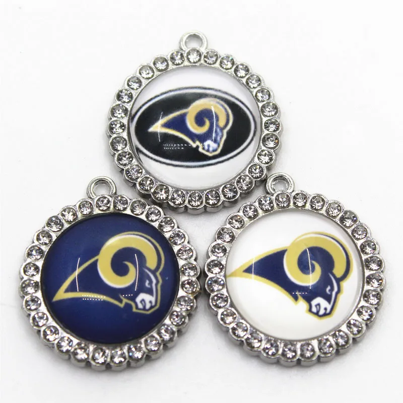 

New Arrival 12pcs/lot US Football Team Rams Crystal Round Dangle Charms Fit 18mm DIY Bracelet Necklace Pendants Jewelry