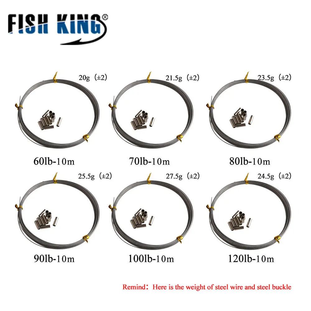 FISH KING 60LB-120LB 10 м с нейлоновым покрытием трос из высокоуглеродистой нержавеющей стали анти-укус линия стальное кольцо пряжки рыболовные снасти