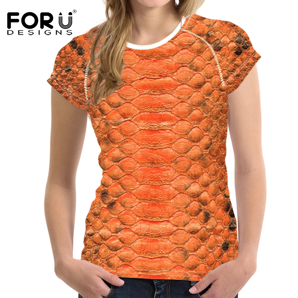 

FORUDESIGNS Women 3D Leopard Print T shirt Womens t-shirt Vogue Bright Color T-shirt Femme Ladies Casual t shirt Snakeskin Kpop