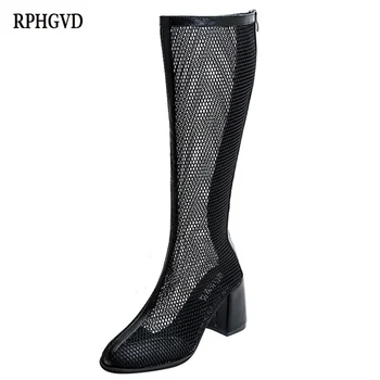 

Thick With Zipper Cool Boots Roman Wind Hollow Mesh Sandals Women 2019 Spring and Summer New high-heeled Boots Women