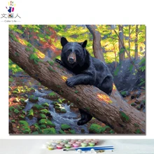 Diy Раскраска по номерам черная картина с изображением медведя живопись по номерам животных ручная работа Холст Картина маслом домашний декор в рамке