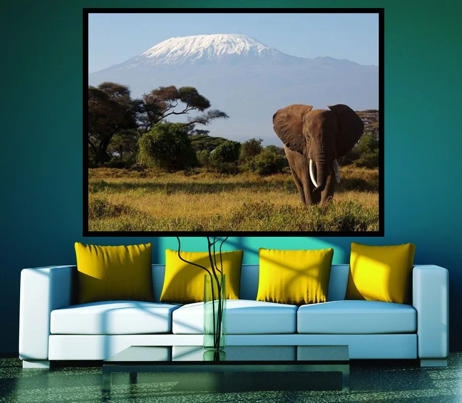Modern Minimalist Abstract Africa Oasis Of Elephants Canvas Painting No Frame Home Wall Art Decor Gifts | Дом и сад