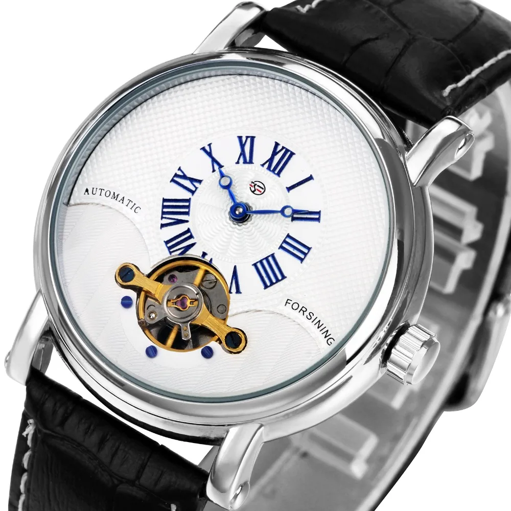 

Concise Design Vogue Men Mechanical Wristwatch Leather Strap Calendar Date Roman Number Tourbillon Sub-dial reloj hombre +BOX