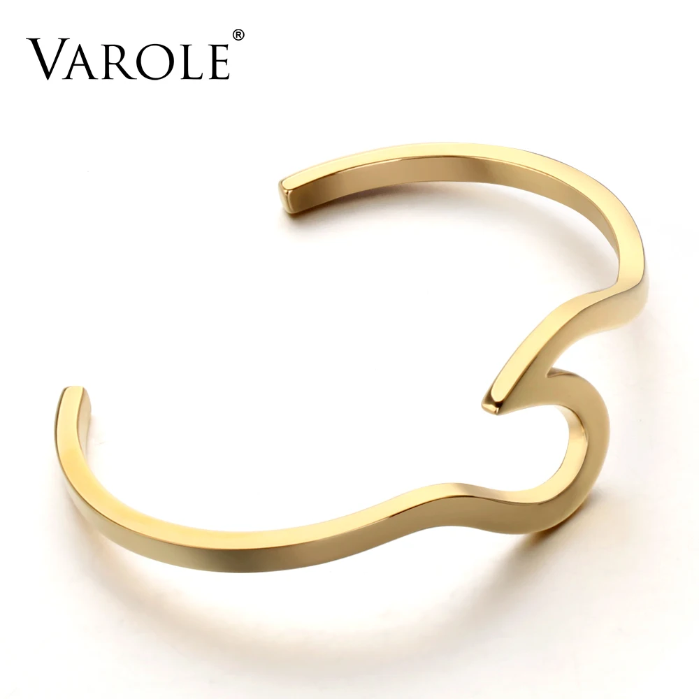 

VAROLE New Arrival Gold Color Stainless Steel Love Bangles Bracelet Cuff Bracelets for Women Silver Pulseiras Jewelry