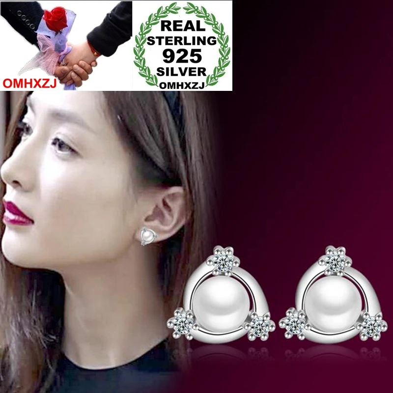 

OMHXZJ Wholesale Jewelry Simple Fashion wild for Woman Bride Wedding Gift Windmill Pearl 925 Sterling Silver Stud Earrings YS331