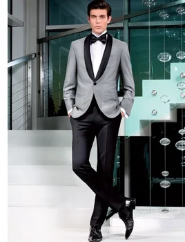 

Customized latest men's silver black lapel jacket + black pants wedding men's new Lang groomsman dress business formal wear