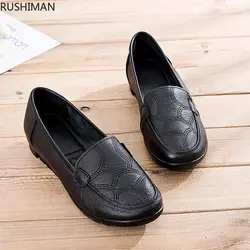 RUSHIMAN/Прямая кожаная обувь для мам женская обувь на плоской подошве с мягкой подошвой для среднего возраста и пожилых людей женская обувь из