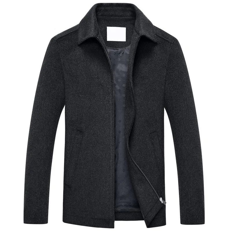 

Top quality wool coat men turn down collar thick casual woolen jacket middle age men's new style wool outerwear plus size