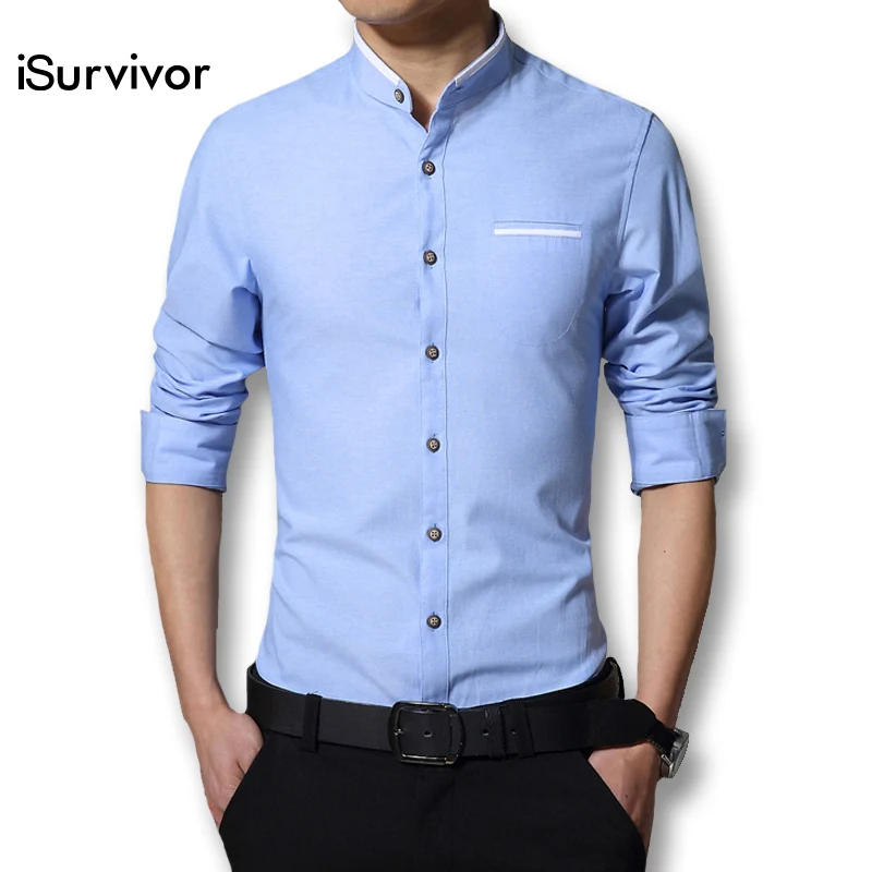 

iSurvivor 2019 Men Autumn Smart Casual hirts Camisa Masculina Male Slim Fitted Long Sleeved Solid Color Fashion Shirts Hombre