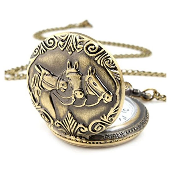 

Retro Bronze Three Horses Quartz Pocket Watch for Men