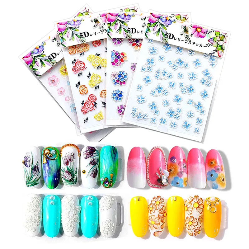 

3D Nail Sticker 8*6cm Self-adhesive 3D Nail Stickers Press on Nails Rub Nail Decoration Manicure Nail Art NHB