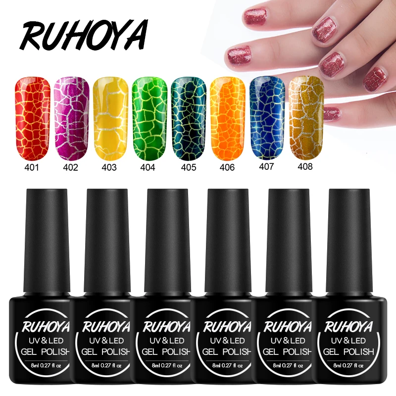 Ruhoya гель кракле лак для ногтей замочить от Потрескивания УФ Lucky Led Лампа