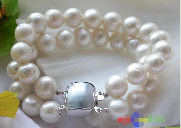 

p2330 AA+ 2ROW 12mm ROUND WHITE FRESHWATER PEARL BRACELET e SHIPPING 5.25