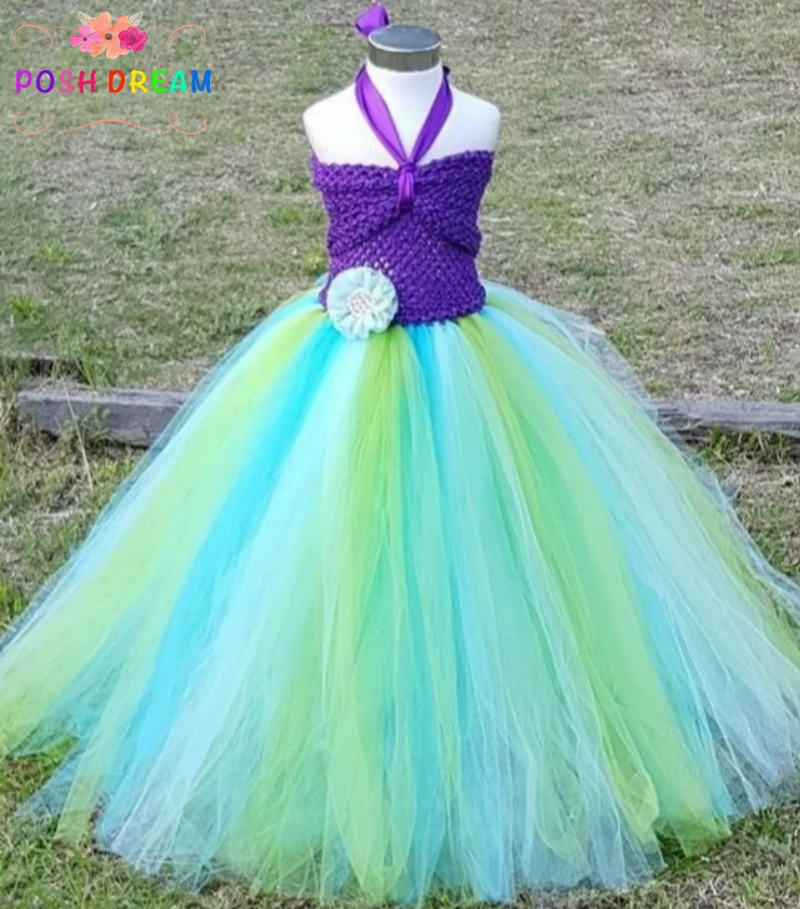 

POSH DREAM Mermaid Kids Girl Dress Princess Mermaid Flower Girl Tutu Dress Under The Sea Photo Prop Beach Birthday Theme Party