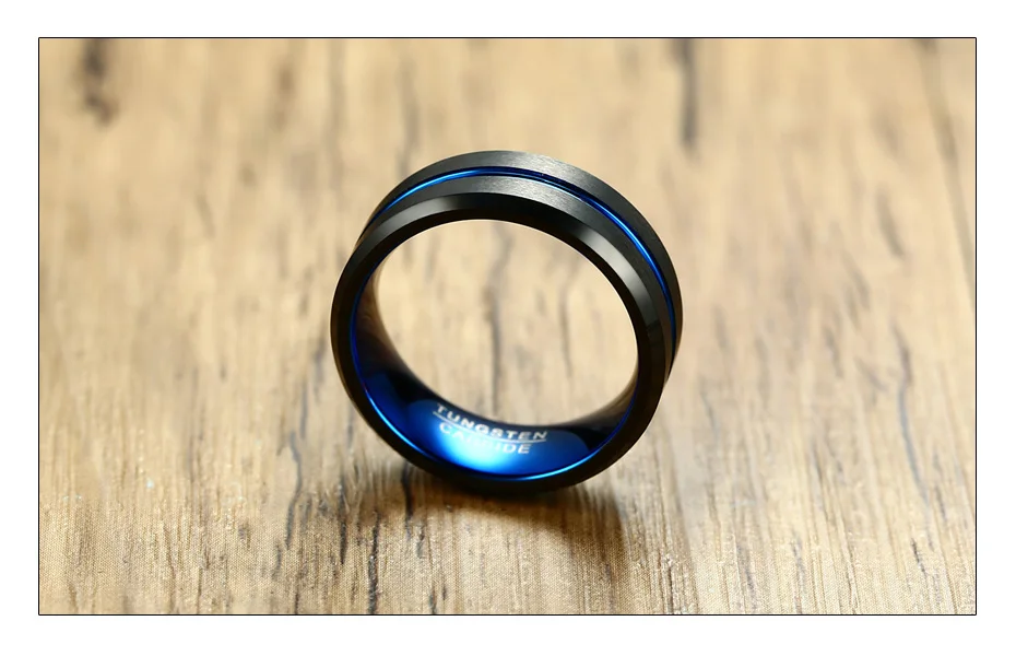 Meaeguet Black Tungsten Carbide Ring For Men Women Matte Finished Wedding Bands Trendy Blue Carbon Fiber Groove Rings Jewelry (4)