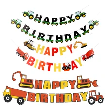 С днем рождения баннер ферма тема трактор кекс топперы строительство автомобиля гирлянда День рождения украшения вечерние баннер