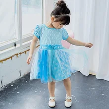 Платье принцессы для маленьких девочек с принтом сказочной снежинки и радуги; Летние Детские платья трапециевидной формы для девочек; ; одежда для маленьких девочек; F5175
