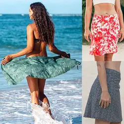 Для женщин принт бикини Cover-up многозадачность путешествия леди пляжная летняя юбка женские печати Quick Обёрточная бумага Туника короткая