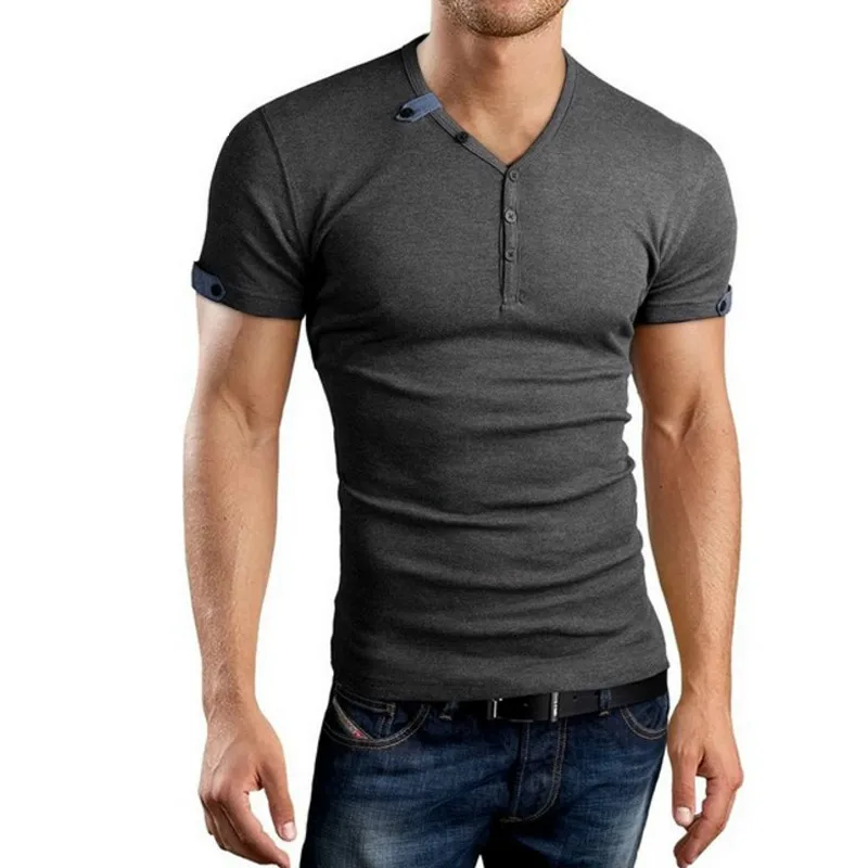 

Male Tops 2018 Short Sleeve T Shirt V -Neck Men T -Shirt Camisetas The Unique Design Of Cuffs Hombre Tee Shirt Homme