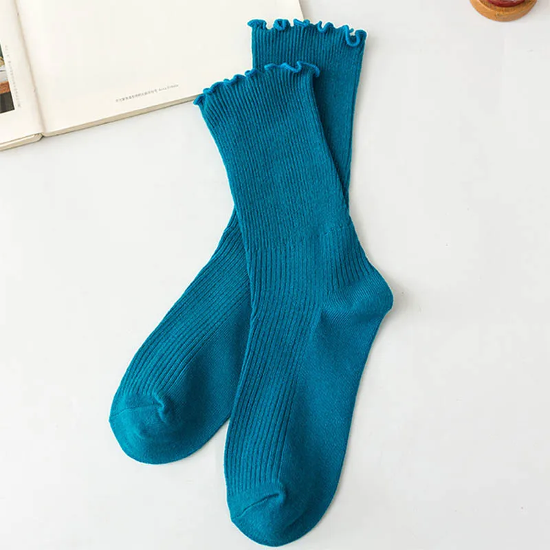Модные однотонные хлопковые длинные носки для отдыха с цветочным узором по бокам; женские длинные носки с закрытым носком в стиле ретро; чулочно-носочные изделия - Цвет: 9