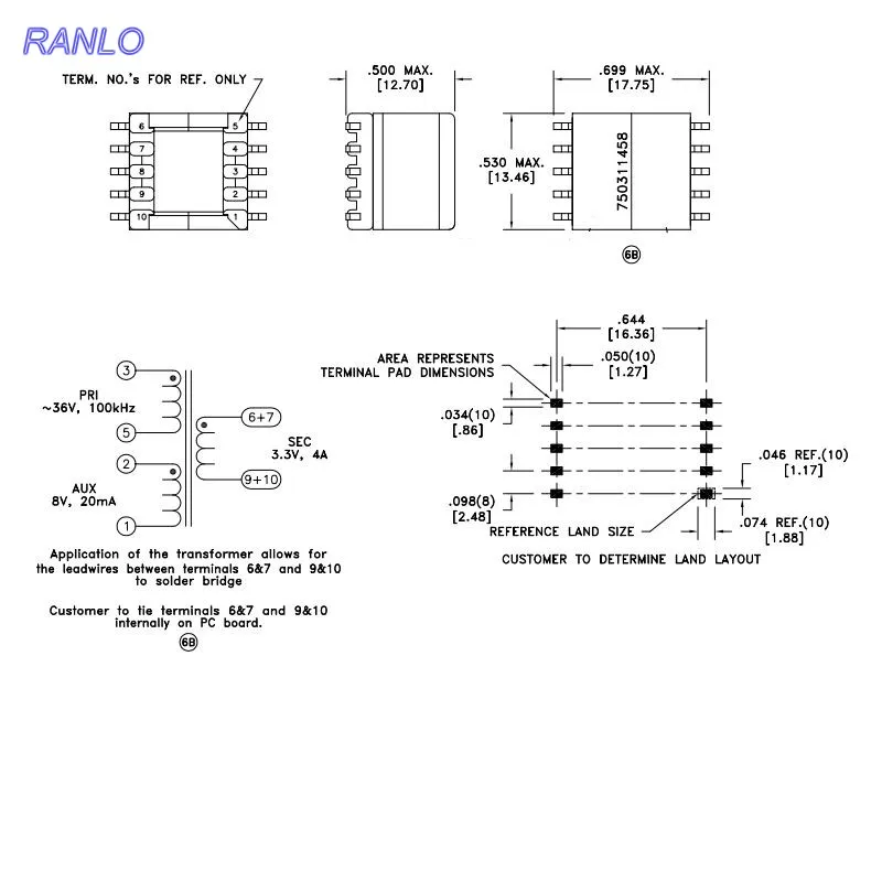 Мы 750311458 SMD EP13 FB flyback трансформатор подходит LT3748 LT3575|flyback transformer|transformer transformertransformer |