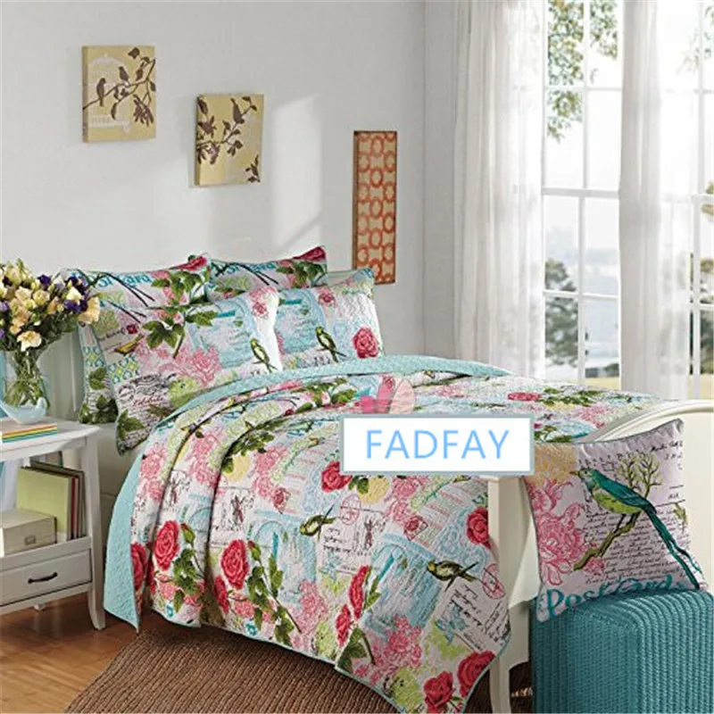 FADFAY Cotton Romantic Floral Birds Butterfly Bed Bedding Set Girls