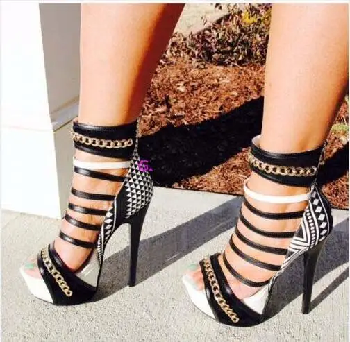 Stylish-Black-White-Geometric-High-Weels-Platform-Pump-Womens-Peep-Toe-Mixed-Colors-Gold-Chain-Cut.jpg_640x640
