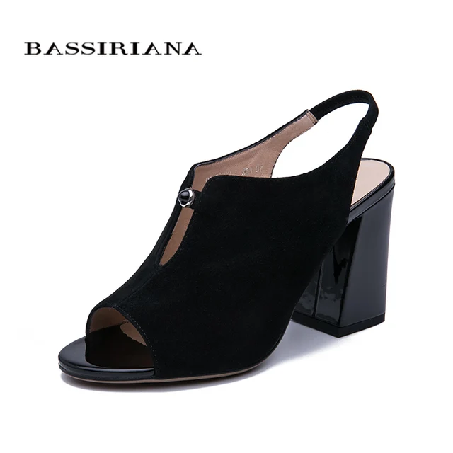 BASSIRIANA/2019 натуральная замша, обувь на высоком каблуке, Женская офисная обувь, сандалии-гладиаторы, женская летняя обувь без шнуровки, розовый, черный цвет