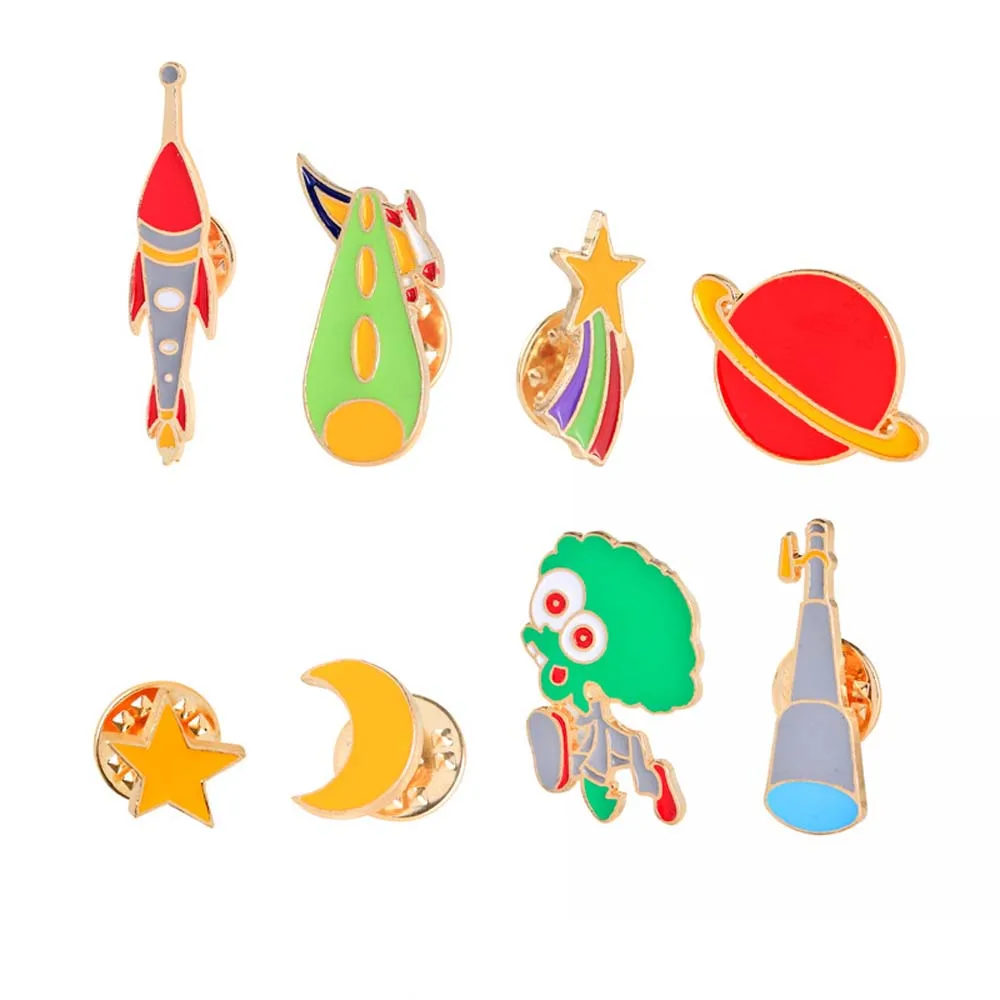 

FUNIQUE 1pc Star Moons Cartoon Pins Women Badge Collar Enamel Shoe Lips Universe Series Brooch Pins Gils Decorative Clothing