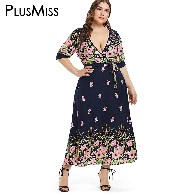 PlusMiss размера плюс XXXXXL сексуальный глубокий v образный вырез с цветочным принтом