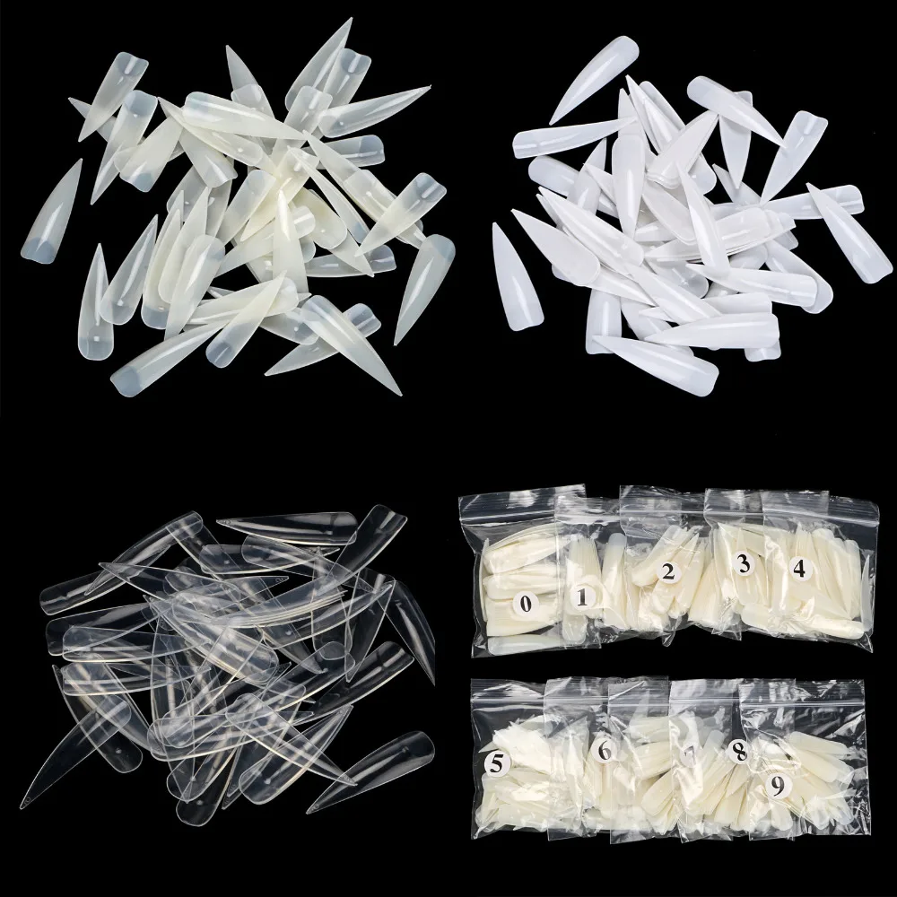 

500Pcs Salon Long Stiletto Pointy Artificial Fake Half Cover False Nail Art Tips Natural /Clear Choose