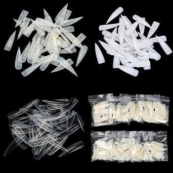

500Pcs Salon Long Stiletto Pointy Artificial Fake Half Cover False Nail Art Tips Natural /Clear Choose