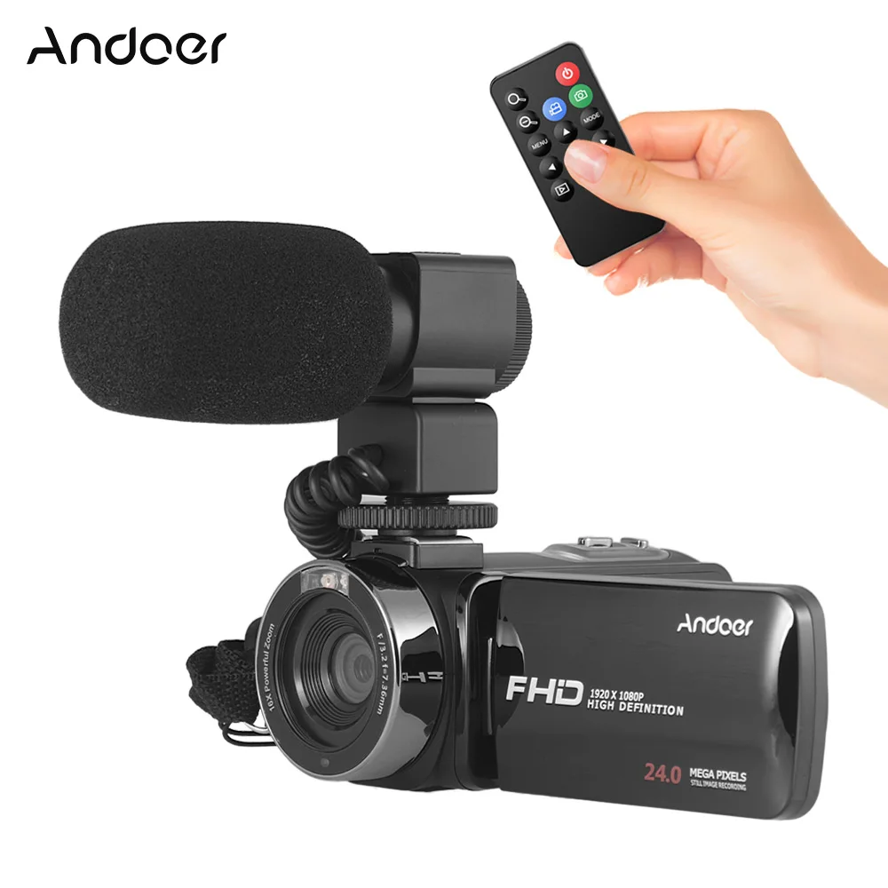 

Andoer 1080P WiFi Digital Video Camera Camcorder DV 16X Zoom 3.0" LCD Touchscreen with Hot Shoe with External Mic with Lens