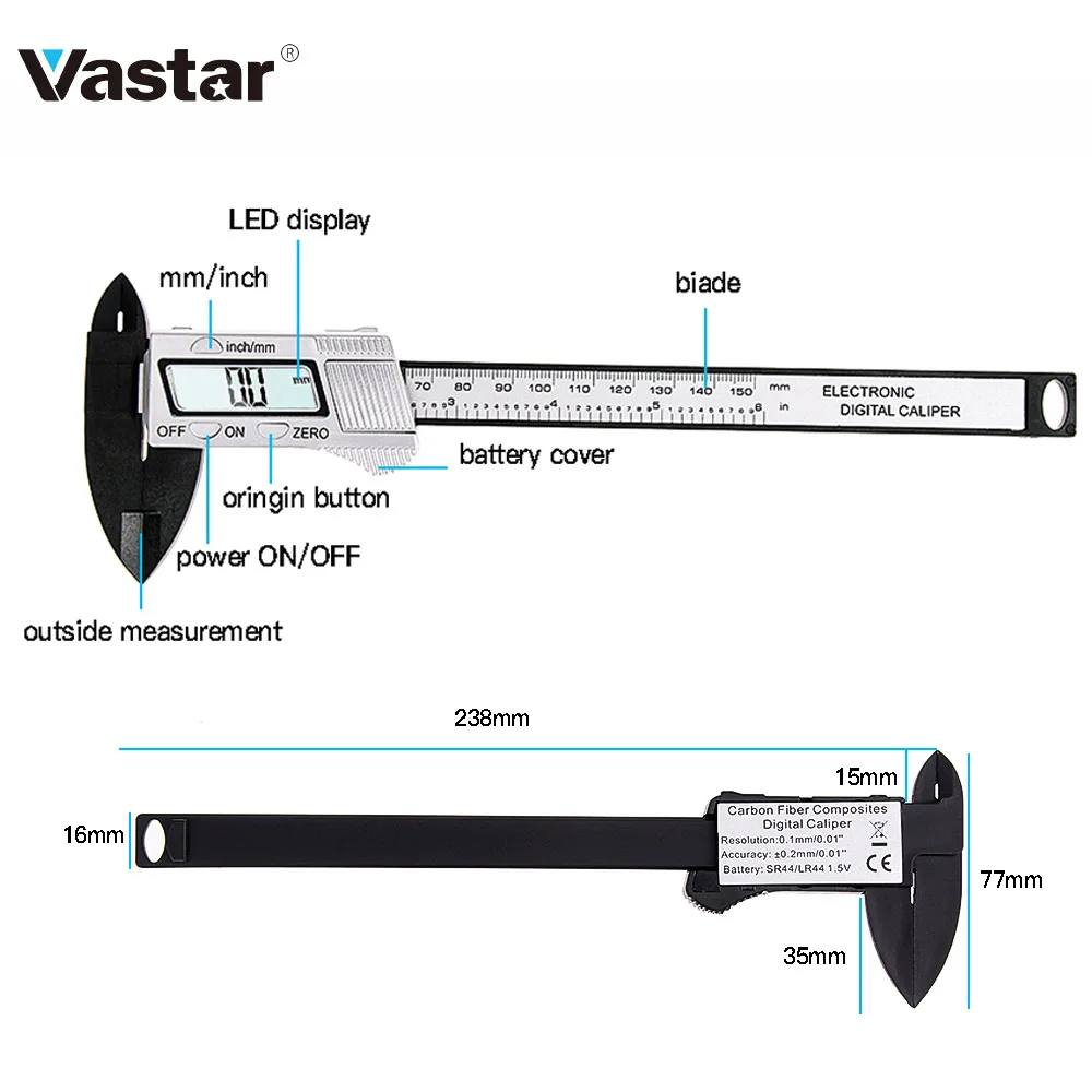 Vastar 150 мм электронный цифровой 6 дюймов Пластик косой Экран штангенциркуль микрометр измерительный инструмент цифровой Линейка