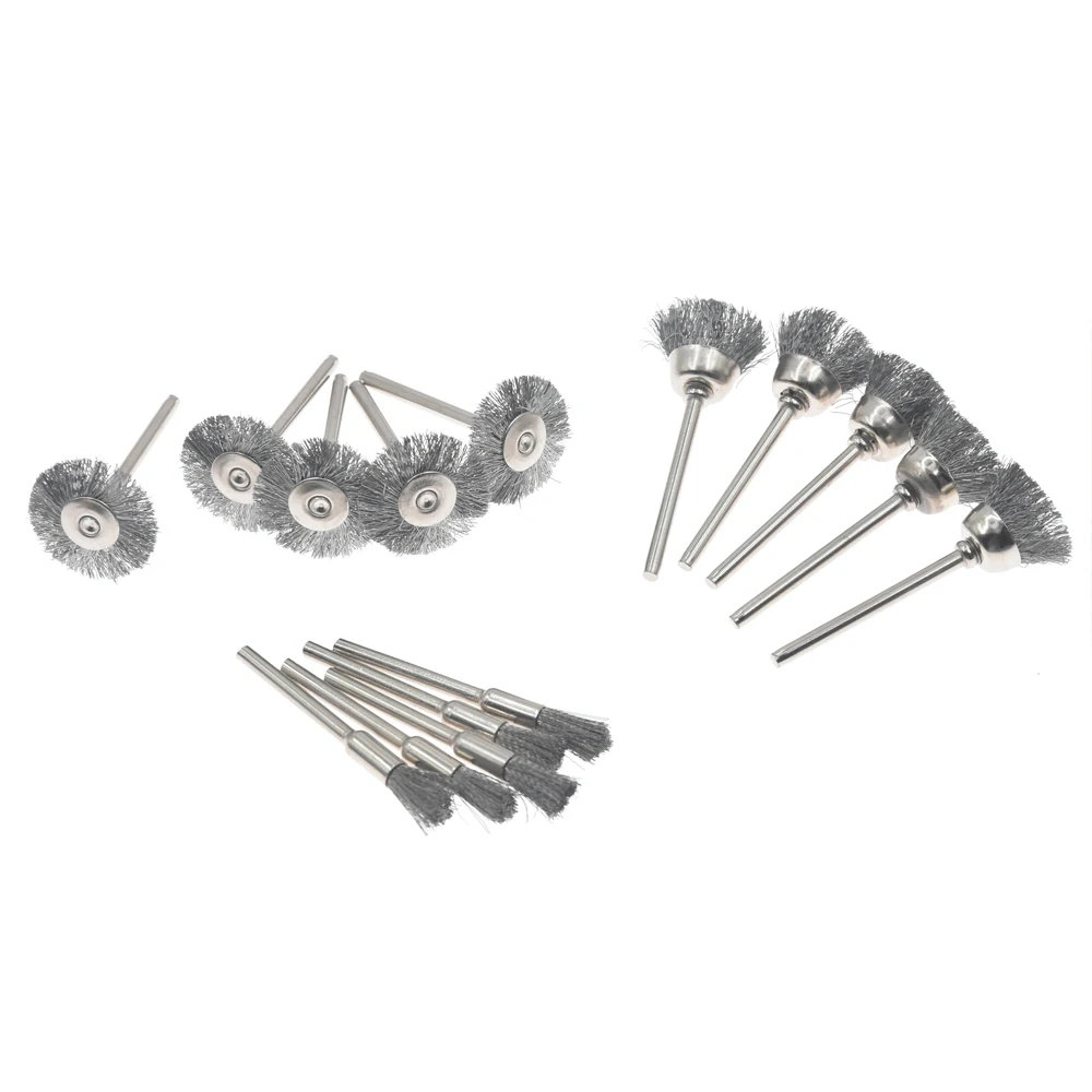 

15pcs Stainless Steel Wire Brush Electric Grinding Polishing Rotary Wheel Tool Dremel Metal Wood Stone Craft Working Woodworking