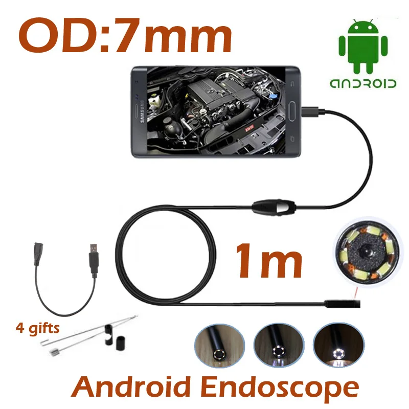 

10pcs/lot Android USB Endoscope Camera 7MM OD Lens 1M HD720P Waterproof Borescope Camera Repair tools Camera OTG USB Camera