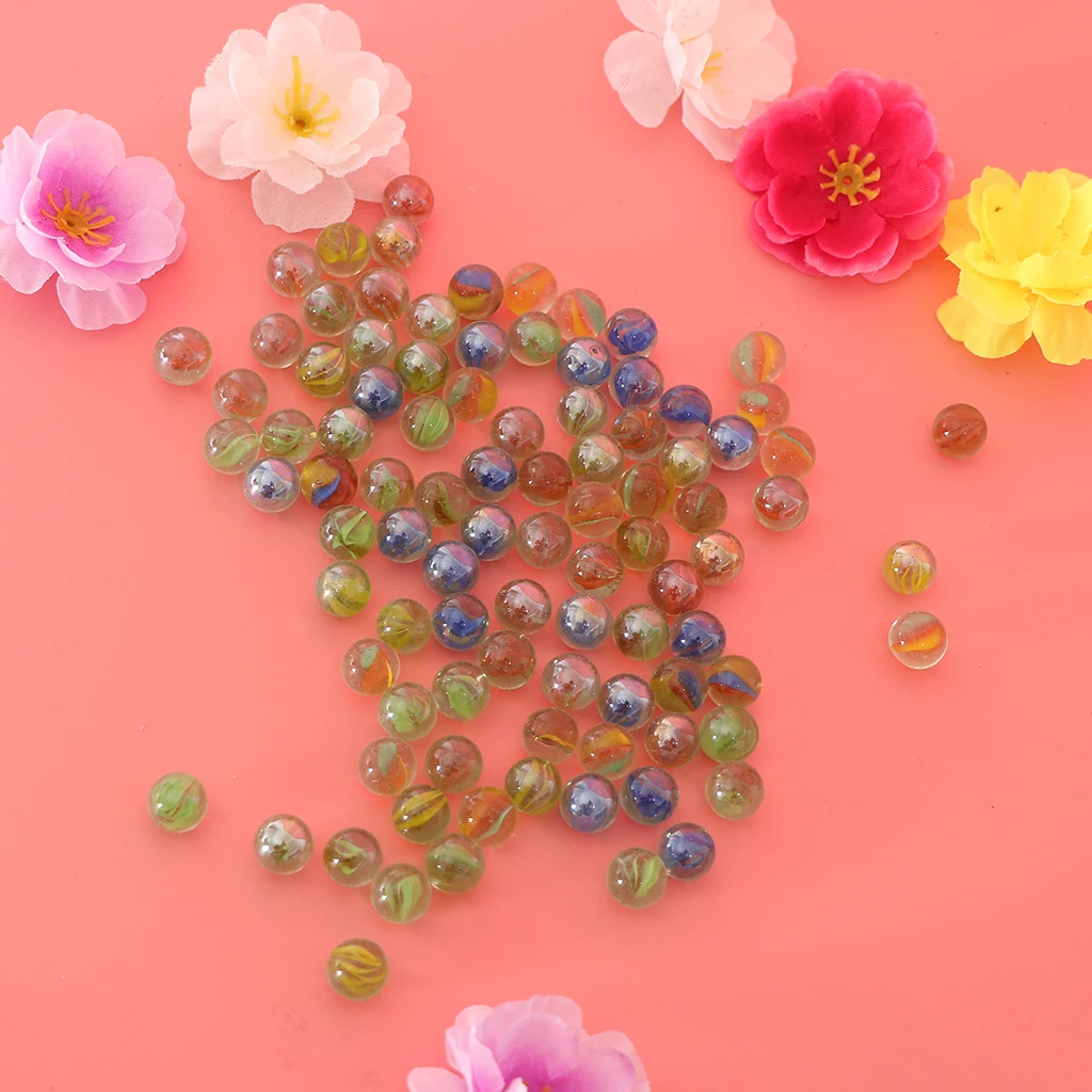 100x 12mm Glass Beads Marbles Run Traditional Ball Game Toy Fish Tank Decor