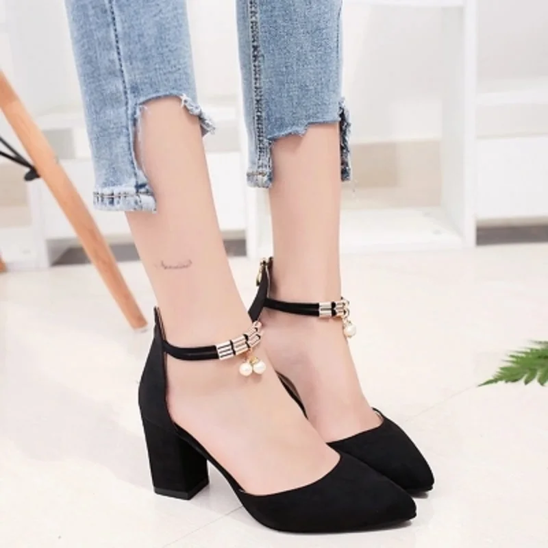 

Korean version of the wild Baotou Roman sandals spring and summer single shoes female 2019 new small fresh thick with high heels
