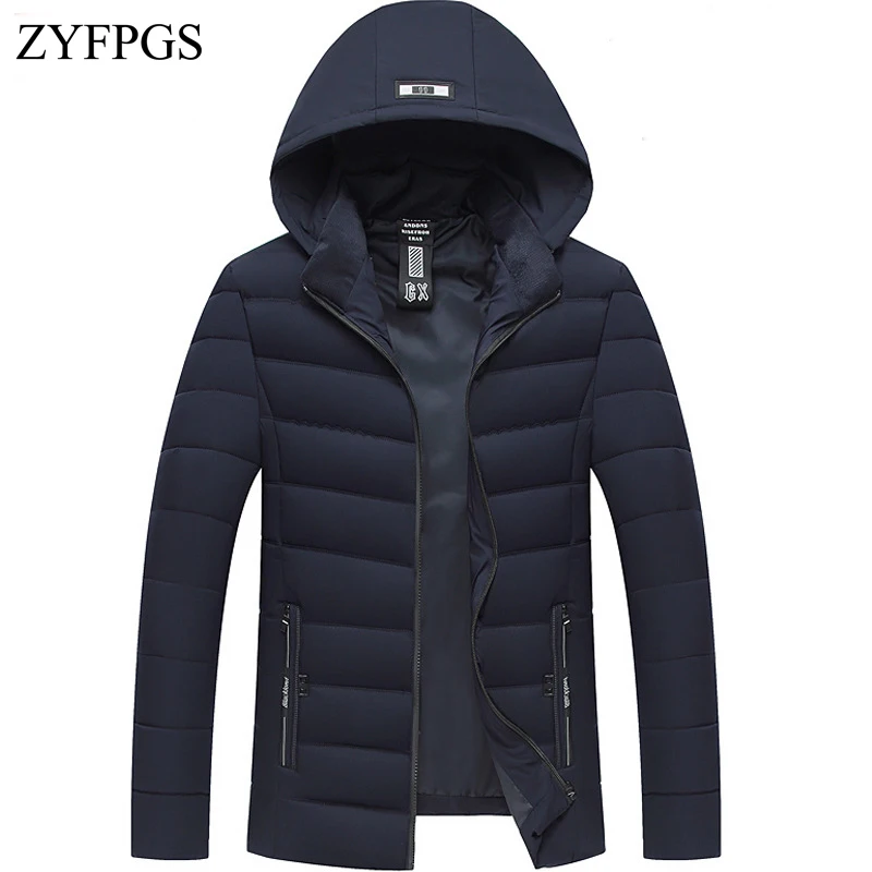 ZYFPGS 2018/ss тонкие легкие зимние куртки для мужчин Съемная шляпа теплая куртка