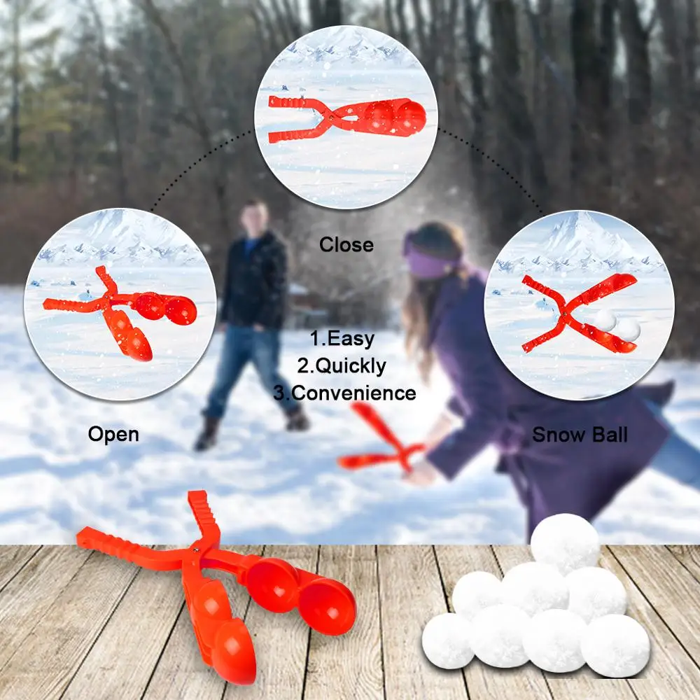 2X Детские снежколеп, игрушки для улицы, зимние игрушки для снега с двумя шариками для снежных боев, зимние занятия с изготовлением снежных шариков