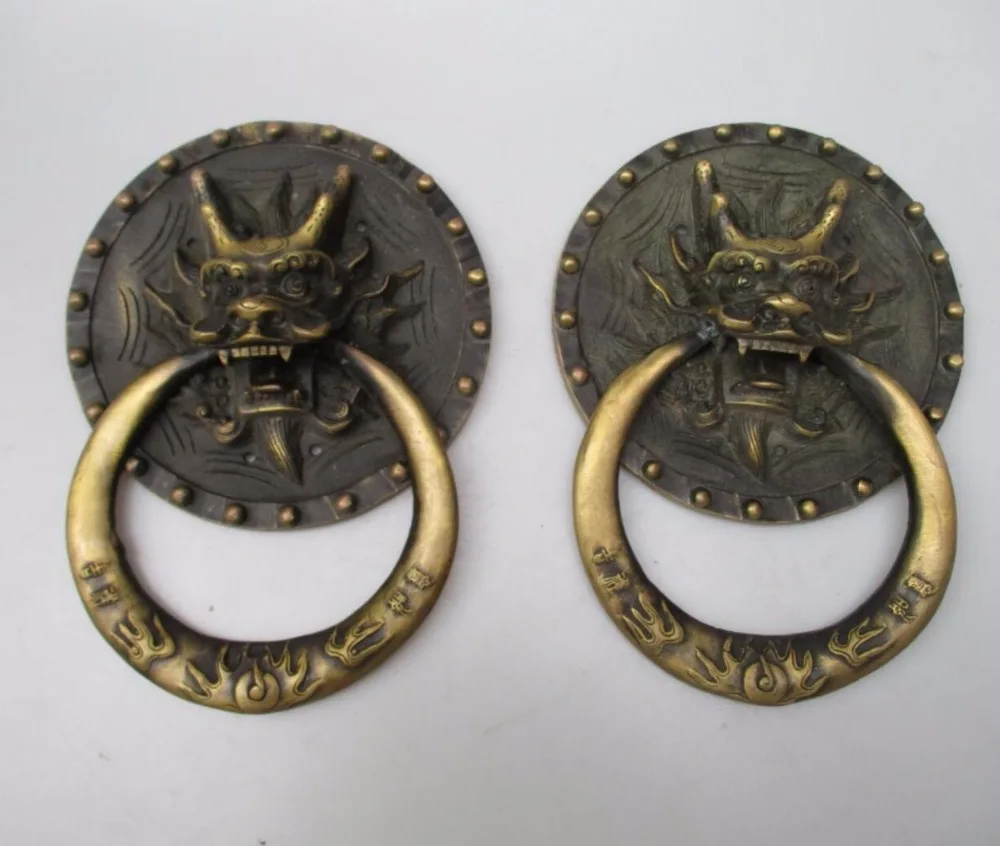 

Collectible Home Decorated Crafts 1 Pair (2pc) Chinese Handwork Old Brass Big Dragon Door Knocker style