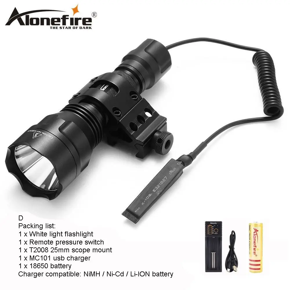 AloneFire C8 CREE XML T6 L2 U3 светодиодный тактический флэш-светильник фонарь Zaklamp 20 мм крепление для страйкбола прицел ружья светильник 18650 батарея - Испускаемый цвет: led flashlight D