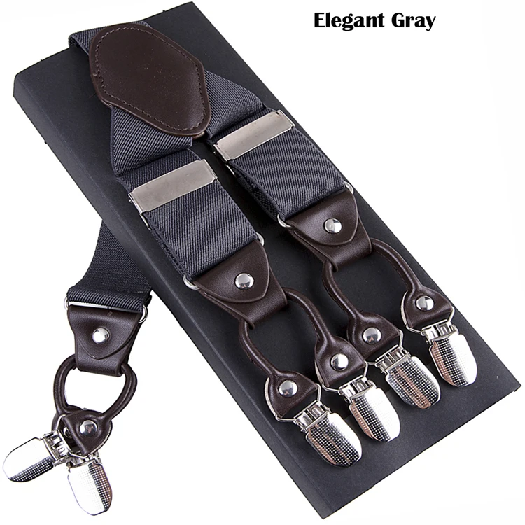 Man's Suspenders Leather 6 clips Braces Male Vintage Casual Suspensorio Tirantes Trousers Strap Father/Husband's Gift 3.5*120cm