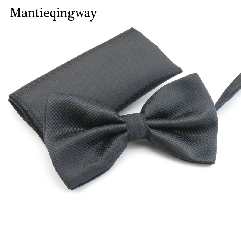 Mantieqingway Свадебный Твердые Цвет Bowties Pocket Square Set для Для мужчин унисекс платки Для мужчин S галстук-бабочка праздничная одежда Бизнес костюм