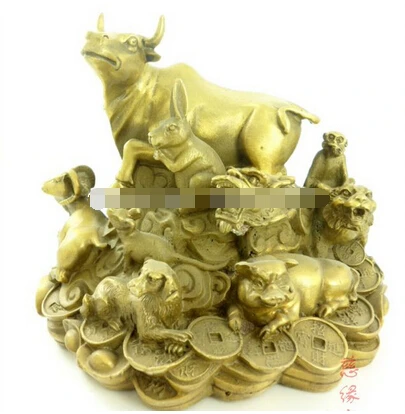 

B0602 328Zodiac copper transporter defends cattle Cai bull Home Decoration statue